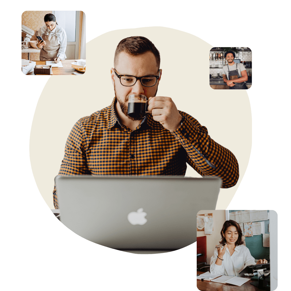a collage image of local business owners